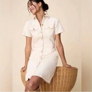 UNTUCKit Callie Shirt Dress Size 12 Cream Tan Denim Button Down Utility Preppy